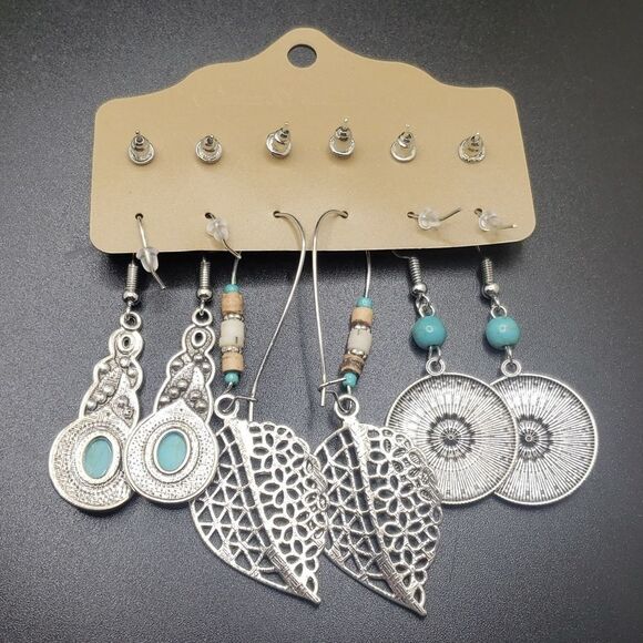 Bohemian silver turquoise earring bundle set - Picture 4 of 4